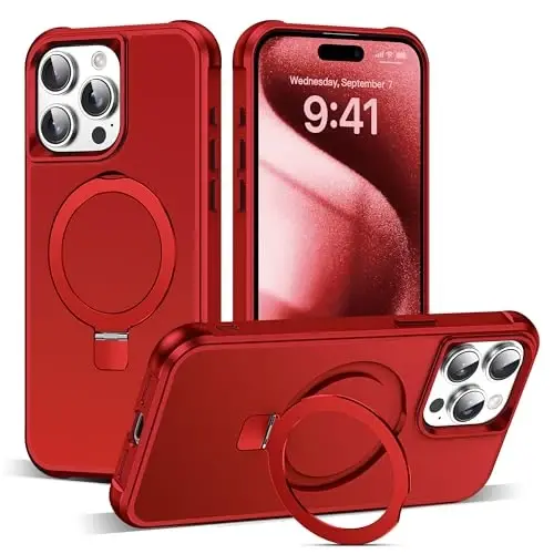 SKYLMW iPhone 15 Pro Max uchun g'ilof, ko'rinmas magnit O-Ring stendli, harbiy darajadagi g'ilof iPhone 15 ProMax 6.7