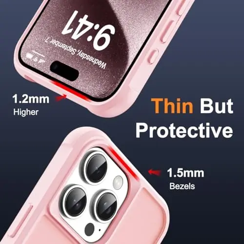 SKYLMW iPhone 15 Pro Max uchun g'ilof, ko'rinmas magnit O-Ring stendli harbiy darajadagi shaffof g'ilof iPhone 15 ProMax 6.7
