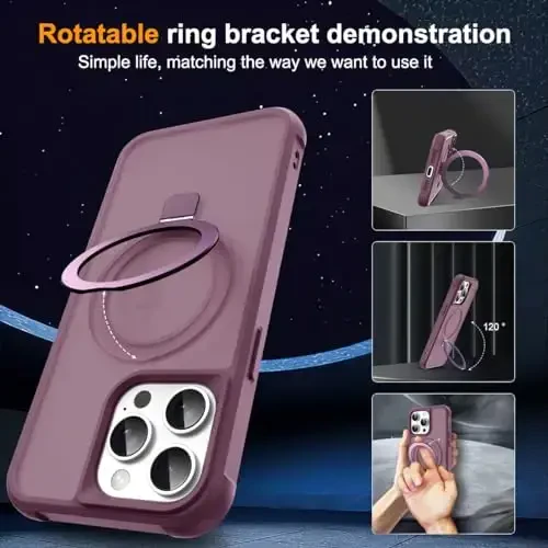 SKYLMW iPhone 15 Pro Max uchun ko'rinmas magnit O-Ring stendli, harbiy darajadagi yarim shaffof g'ilof, iPhone 15 ProMax 6.7