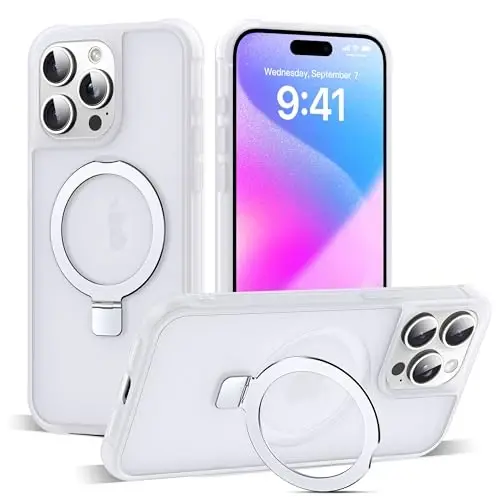 SKYLMW iPhone 15 Pro uchun g'ilof, ko'rinmas magnit O-Ring stend, harbiy standartdagi telefon g'ilofi iPhone 15 Pro 6.1