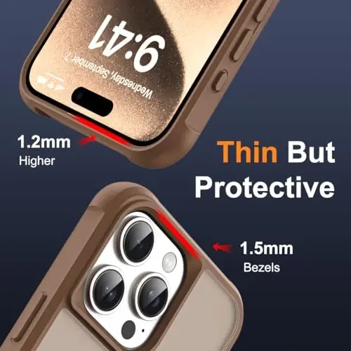 SKYLMW iPhone 15 Pro uchun g'ilof, ko'rinmas magnit O-Ring stendli, harbiy standartdagi yarim shaffof g'ilof iPhone 15 Pro 6.1