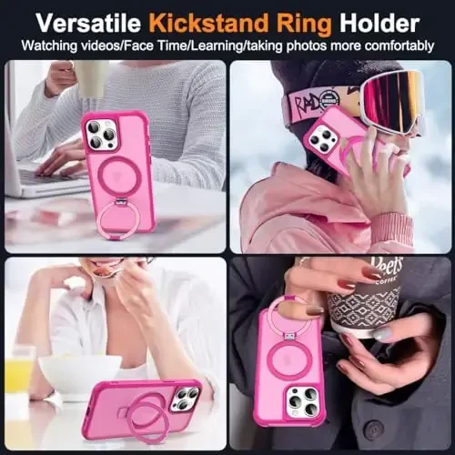 SKYLMW iPhone 15 Pro uchun g'ilof, ko'rinmas magnit O-Ring stendli, harbiy standartdagi yarim shaffof g'ilof iPhone 15 Pro 6.1