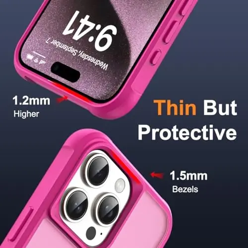 SKYLMW iPhone 15 Pro uchun g'ilof, ko'rinmas magnit O-Ring stendli, harbiy standartdagi yarim shaffof g'ilof iPhone 15 Pro 6.1