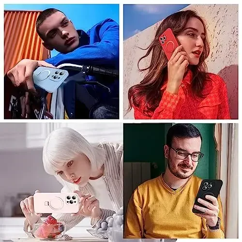 SKYLMW iPhone 15 Pro uchun mo'ljallangan, magnitli ko'rinmas stendga ega g'ilof. Mag-Safe bilan mos, harbiy standartda tushishga sinovdan o'tgan, zarbaga chidamli silikon telefon g'iloflari ayollar va erkaklar uchun 6.1'', pushti - 6