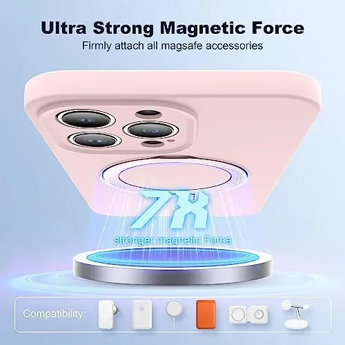 SKYLMW iPhone 15 Pro uchun mo'ljallangan, magnitli ko'rinmas stendga ega g'ilof. Mag-Safe bilan mos, harbiy standartda tushishga sinovdan o'tgan, zarbaga chidamli silikon telefon g'iloflari ayollar va erkaklar uchun 6.1'', pushti - 3