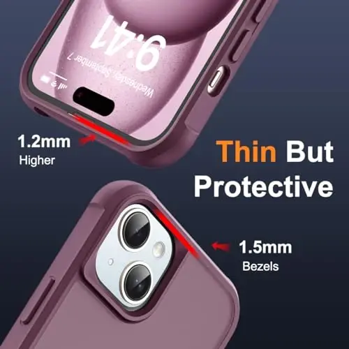 SKYLMW iPhone 15 uchun g'ilof, ko'rinmas magnit O-Ring stend bilan, harbiy darajadagi yarim shaffof g'ilof iPhone 15 6.1