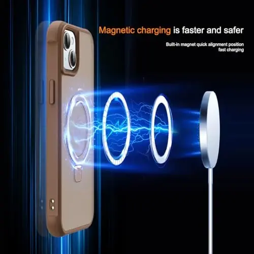 SKYLMW iPhone 15 uchun g'ilof, ko'rinmas magnit O-Ring stendli, harbiy darajadagi yarim shaffof g'ilof iPhone 15 6.1