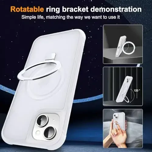 SKYLMW iPhone 15 uchun g'ilof, ko'rinmas magnitli O-Ring stendli, harbiy darajadagi telefon g'ilofi iPhone 15 6.1