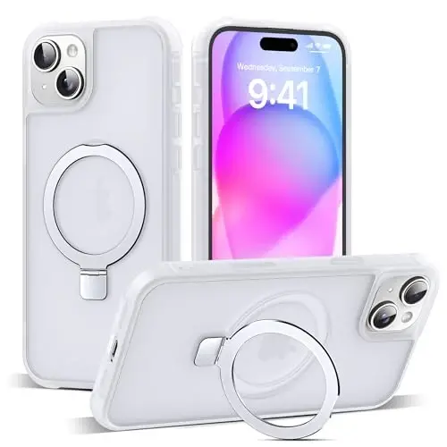 SKYLMW iPhone 15 uchun g'ilof, ko'rinmas magnitli O-Ring stendli, harbiy darajadagi telefon g'ilofi iPhone 15 6.1