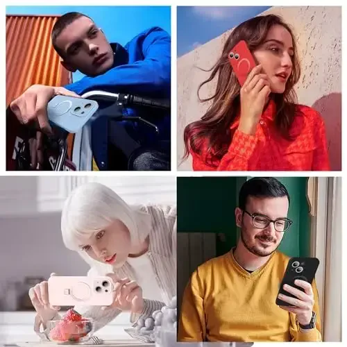 SKYLMW iPhone 15 uchun mo'ljallangan g'ilof, magnitli ko'rinmas stend bilan Mag-Safe bilan mos keladi, harbiy tomchiga chidamli zarbga chidamli silikon telefon g'ilofi ayollar va erkaklar uchun 6,1'', kulrang - 6