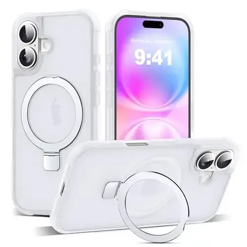SKYLMW Compatible with iPhone 16 Case with Invisible Magnetic O-Ring Stand Military-Grade Phone Case for iPhone 16 6.1