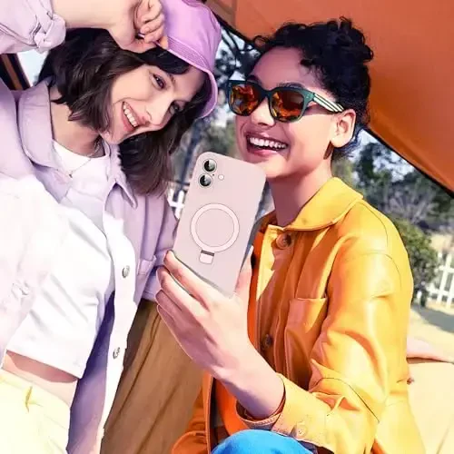 SKYLMW Designed for iPhone 16 Case with Magnetic Invisible Stand Compatible with Mag-Safe Military Drop Tested Shockproof Silicone Phone Cases for Women Men 6.1'', Pink - 6