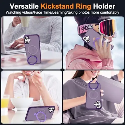 SKYLMW Compatible with iPhone 16 Case with Invisible Magnetic O-Ring Stand Military-Grade Translucent Case for iPhone 16 6.1