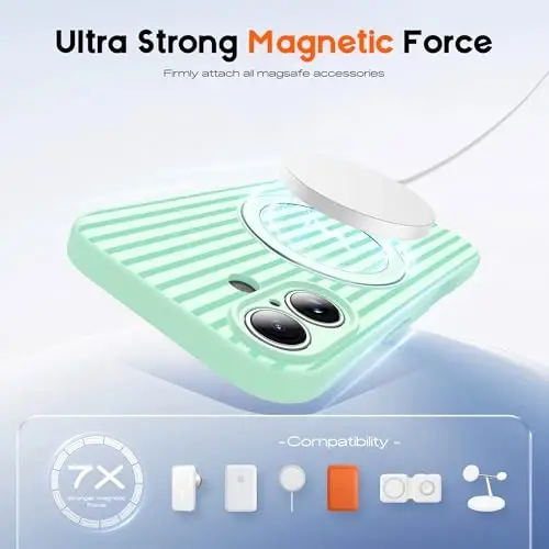 SKYLMW Compatible with iPhone 16 Case with Magnetic Invisible Stand [Compatible with Mag-Safe][Cute Aesthetic Striped Pattern] Silicone 16 Phone Case for Women Men 6.1