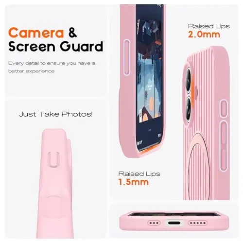 SKYLMW Compatible with iPhone 16 Case with Magnetic Invisible Stand [Compatible with Mag-Safe][Cute Aesthetic Striped Pattern] Silicone 16 Phone Case for Women Men 6.1