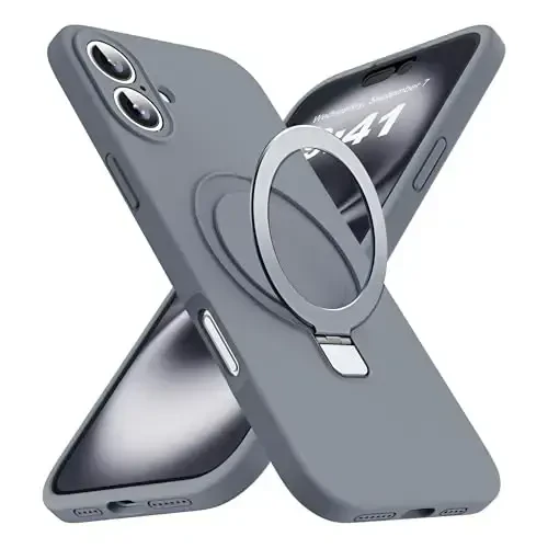 SKYLMW Designed for iPhone 16 Case with Magnetic Invisible Stand Compatible with Mag-Safe Military Drop Tested Shockproof Silicone Phone Cases for Women Men 6.1'', Grey - SKYLMW