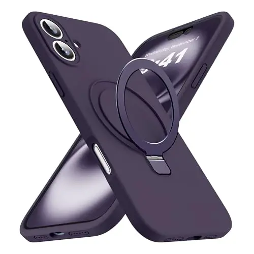 SKYLMW Designed for iPhone 16 Case with Magnetic Invisible Stand Compatible with Mag-Safe Military Drop Tested Shockproof Silicone Phone Cases for Women Men 6.1'', Purple - 1