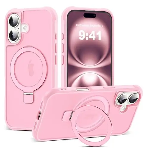 SKYLMW Compatible with iPhone 16 Case with Invisible Magnetic O-Ring Stand Military-Grade Translucent Case for iPhone 16 6.1