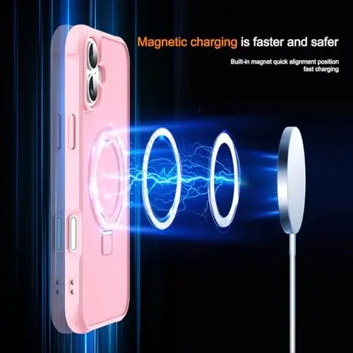 SKYLMW Compatible with iPhone 16 Case with Invisible Magnetic O-Ring Stand Military-Grade Translucent Case for iPhone 16 6.1