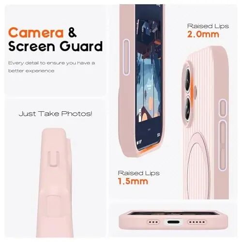 SKYLMW Compatible with iPhone 16 Case with Magnetic Invisible Stand [Compatible with Mag-Safe][Cute Aesthetic Striped Pattern] Silicone 16 Phone Case for Women Men 6.1