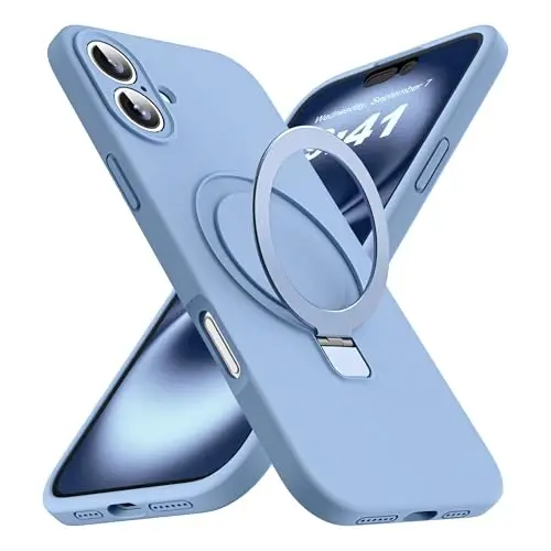 SKYLMW Designed for iPhone 16 Case with Magnetic Invisible Stand Compatible with Mag-Safe Military Drop Tested Shockproof Silicone Phone Cases for Women Men 6.1'', Blue 