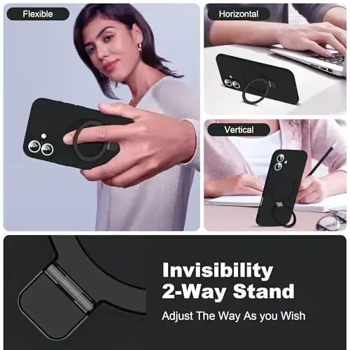 SKYLMW Designed for iPhone 16 Plus Case with Magnetic Invisible Stand Compatible with Mag-Safe Military Drop Tested Shockproof Silicone Phone Cases for Women Men 6.7'', Black - SKYLMW (1)