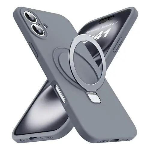 SKYLMW Designed for iPhone 16 Plus Case with Magnetic Invisible Stand Compatible with Mag-Safe Military Drop Tested Shockproof Silicone Phone Cases for Women Men 6.7'', Grey - SKYLMW