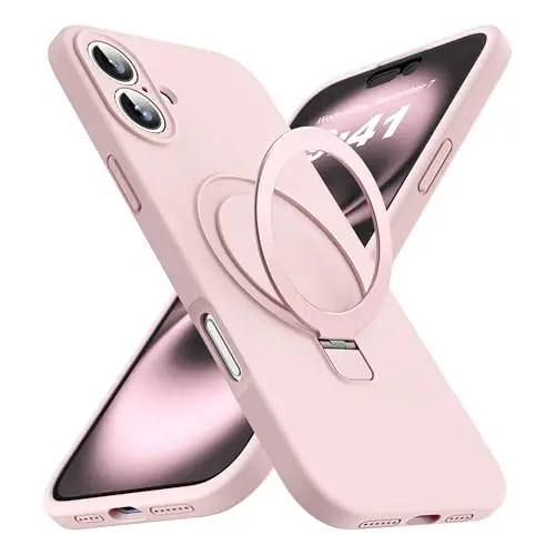 SKYLMW Designed for iPhone 16 Plus Case with Magnetic Invisible Stand Compatible with Mag-Safe Military Drop Tested Shockproof Silicone Phone Cases for Women Men 6.7'', Pink - 1