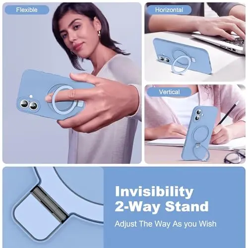 SKYLMW Designed for iPhone 16 Plus Case with Magnetic Invisible Stand Compatible with Mag-Safe Military Drop Tested Shockproof Silicone Phone Cases for Women Men 6.7'', Blue - 2