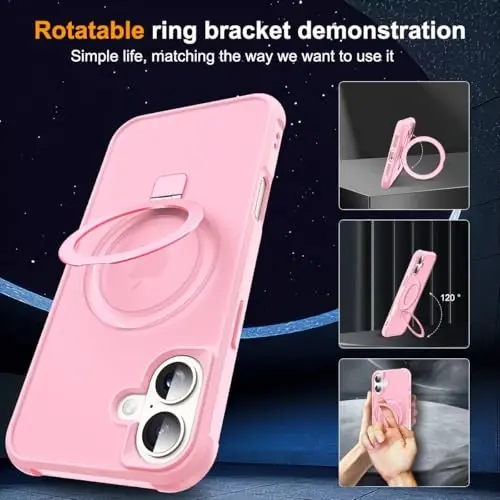 SKYLMW Compatible with iPhone 16 Plus Case with Invisible Magnetic O-Ring Stand Military-Grade Translucent Case for iPhone 16 Plus 6.7
