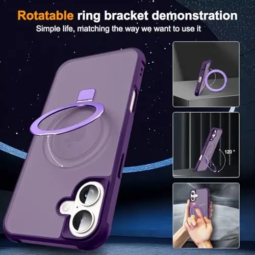 SKYLMW Compatible with iPhone 16 Plus Case with Invisible Magnetic O-Ring Stand Military-Grade Translucent Case for iPhone 16 Plus 6.7