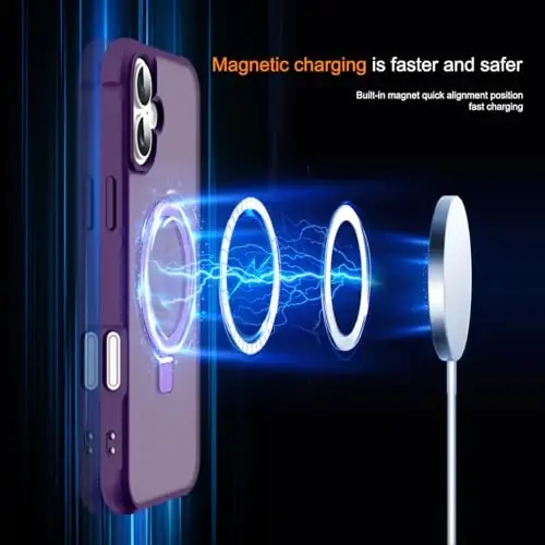 SKYLMW Compatible with iPhone 16 Plus Case with Invisible Magnetic O-Ring Stand Military-Grade Translucent Case for iPhone 16 Plus 6.7