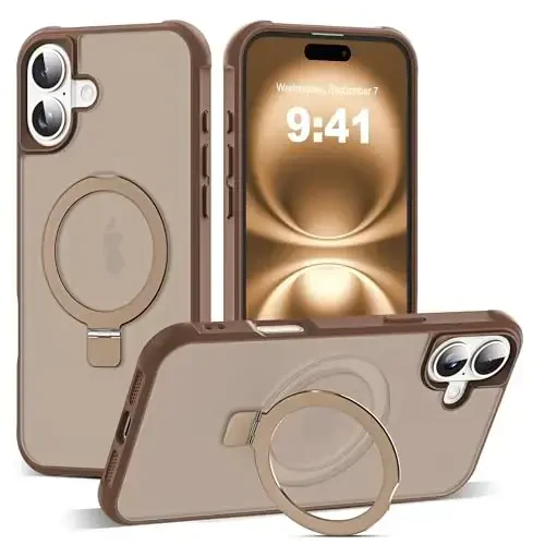 SKYLMW iPhone 16 Plus uchun g'ayrioddiy magnit O-Ring stendli g'ilof, harbiy standartdagi shaffof g'ilof iPhone 16 Plus 6.7