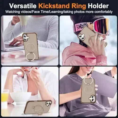 SKYLMW iPhone 16 Plus uchun g'ayrioddiy magnit O-Ring stendli g'ilof, harbiy standartdagi shaffof g'ilof iPhone 16 Plus 6.7