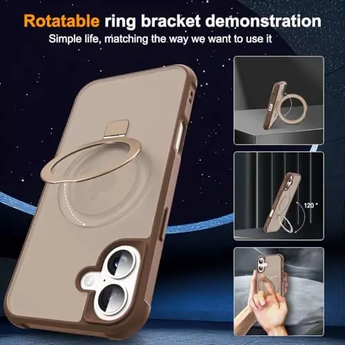 SKYLMW iPhone 16 Plus uchun g'ayrioddiy magnit O-Ring stendli g'ilof, harbiy standartdagi shaffof g'ilof iPhone 16 Plus 6.7