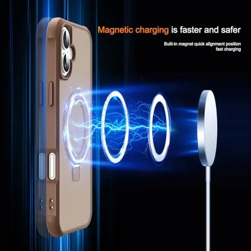 SKYLMW iPhone 16 Plus uchun g'ayrioddiy magnit O-Ring stendli g'ilof, harbiy standartdagi shaffof g'ilof iPhone 16 Plus 6.7