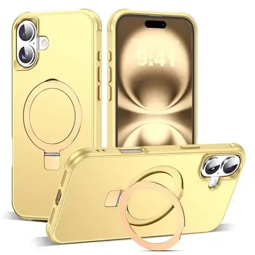 SKYLMW iPhone 16 Plus uchun g'ilof, ko'rinmas magnit O-Ring stend bilan, harbiy darajadagi g'ilof iPhone 16 Plus 6.7