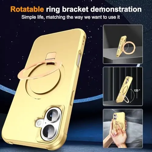 SKYLMW iPhone 16 Plus uchun g'ilof, ko'rinmas magnit O-Ring stend bilan, harbiy darajadagi g'ilof iPhone 16 Plus 6.7
