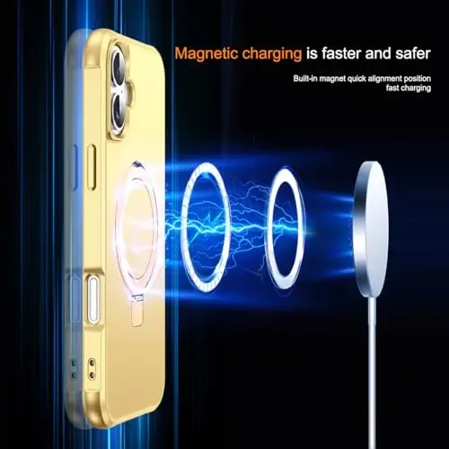 SKYLMW iPhone 16 Plus uchun g'ilof, ko'rinmas magnit O-Ring stend bilan, harbiy darajadagi g'ilof iPhone 16 Plus 6.7