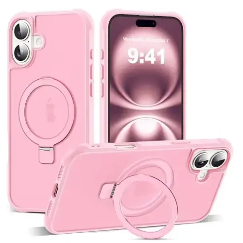 SKYLMW iPhone 16 Plus uchun g'ilof, ko'rinmas magnit O-Ring stend bilan, harbiy darajadagi yarim shaffof g'ilof iPhone 16 Plus 6.7