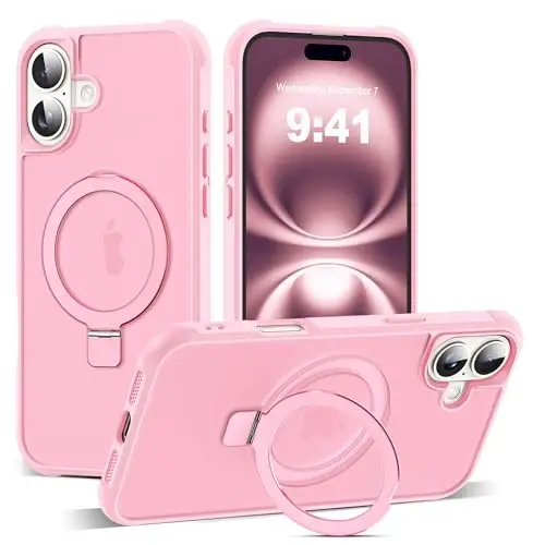 SKYLMW iPhone 16 Plus uchun g'ilof, ko'rinmas magnit O-Ring stend bilan, harbiy darajadagi yarim shaffof g'ilof iPhone 16 Plus 6.7