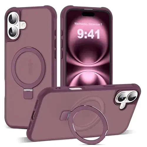 SKYLMW iPhone 16 Plus uchun g'ilof, ko'rinmas magnit O-Ring stend bilan, harbiy darajadagi yarim shaffof g'ilof iPhone 16 Plus 6.7