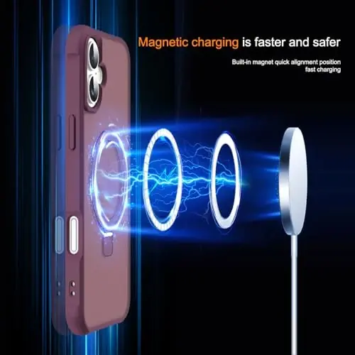 SKYLMW iPhone 16 Plus uchun g'ilof, ko'rinmas magnit O-Ring stend bilan, harbiy darajadagi yarim shaffof g'ilof iPhone 16 Plus 6.7