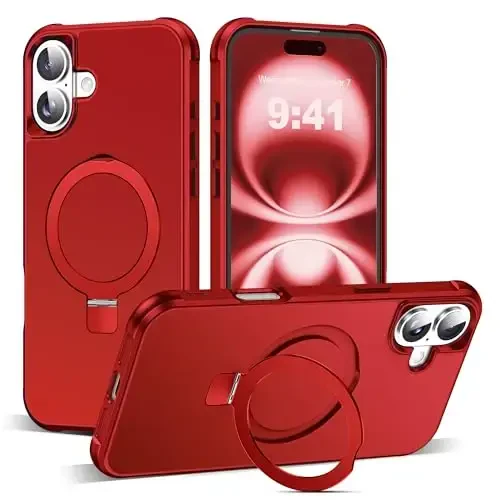 SKYLMW iPhone 16 Plus uchun g'ilof, ko'rinmas magnit O-Ring stendli, harbiy standartdagi g'ilof iPhone 16 Plus 6.7
