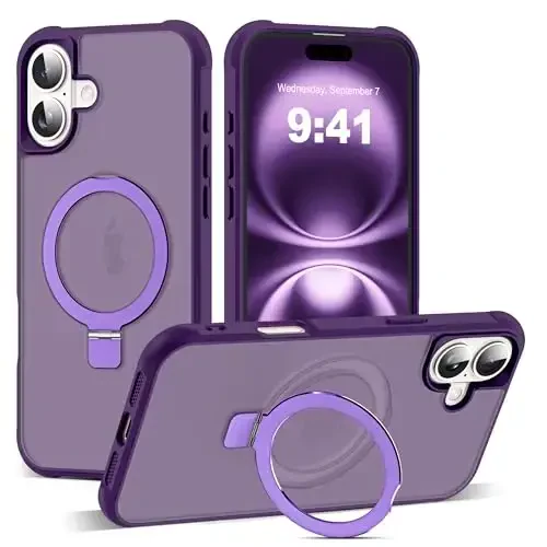 SKYLMW iPhone 16 Plus uchun g'ilof, ko'rinmas magnit O-Ring stendli, harbiy standartdagi yarim shaffof g'ilof iPhone 16 Plus 6.7