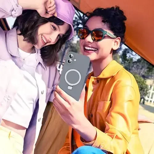 SKYLMW iPhone 16 Plus uchun mo'ljallangan g'ilof, magnitli ko'rinmas stend bilan, Mag-Safe bilan mos, harbiy standartlarga javob beradigan zarbga chidamli silikon telefon g'iloflari ayollar va erkaklar uchun 6,7 dyuym, kulrang - 6