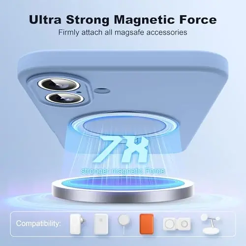 SKYLMW iPhone 16 Plus uchun mo'ljallangan g'ilof, magnitli ko'rinmas stendga ega, Mag-Safe bilan mos, harbiy sinovdan o'tgan zarbaga chidamli silikon telefon g'iloflari ayollar va erkaklar uchun 6,7'', ko'k - 3
