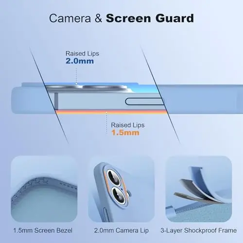 SKYLMW iPhone 16 Plus uchun mo'ljallangan g'ilof, magnitli ko'rinmas stendga ega, Mag-Safe bilan mos, harbiy sinovdan o'tgan zarbaga chidamli silikon telefon g'iloflari ayollar va erkaklar uchun 6,7'', ko'k - 4