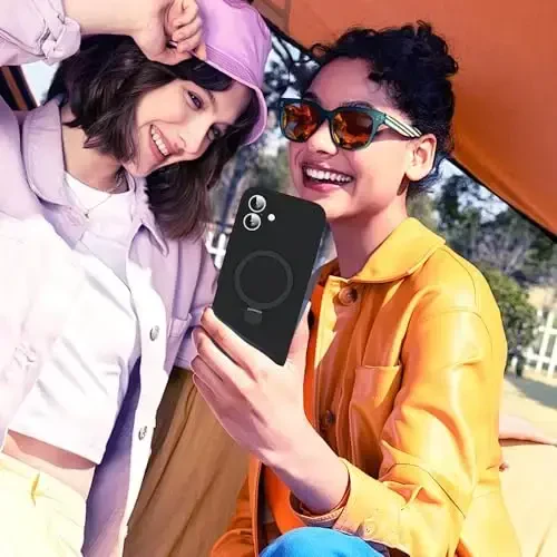 SKYLMW iPhone 16 Plus uchun moʻljallangan magnitli koʻrinmas stendli gʻilof Mag-Safe bilan mos keladi Harbiy sinovdan oʻtgan zarbaga chidamli silikon telefon gʻiloflari ayollar va erkaklar uchun 6,7 dyuym, qora - 6