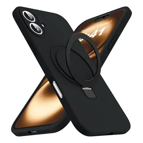 SKYLMW iPhone 16 Plus uchun moʻljallangan magnitli koʻrinmas stendli gʻilof Mag-Safe bilan mos keladi Harbiy sinovdan oʻtgan zarbaga chidamli silikon telefon gʻiloflari ayollar va erkaklar uchun 6,7 dyuym, qora 